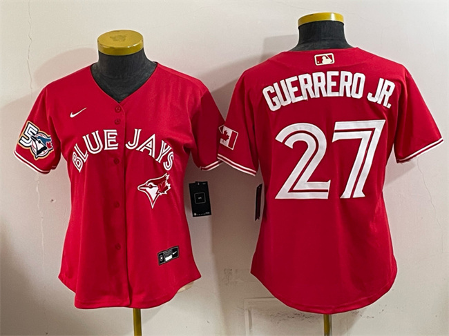 Youth Toronto Blue Jays #27 Vladimir Guerrero Jr. Red 50 Seasons Patch Stitched Baseball Jersey